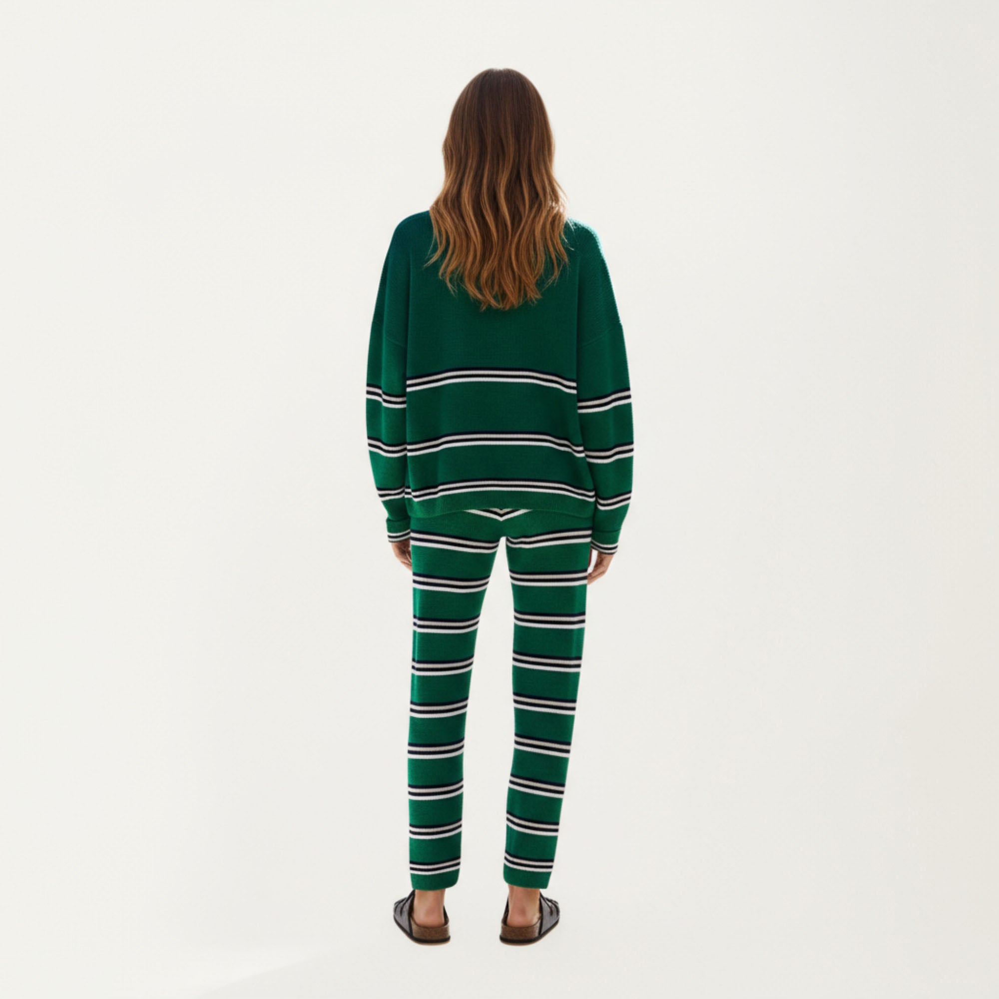 Anna-Kaci Women¡¯s Striped Long Sleeve Top and Wide Leg Pant Set with Soft Textured Knit Fabric and Adjustable Drawstring Waistband