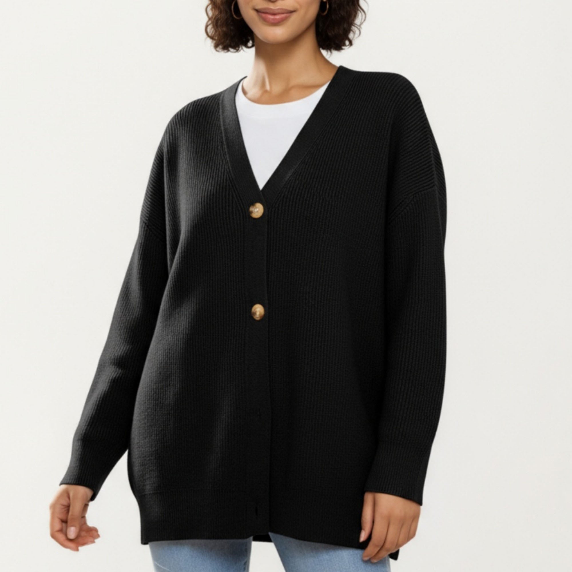 Anna-Kaci Women¡¯s Oversized Rib Knit Button Front Cardigan with Relaxed Drop-Shoulder Silhouette and Soft Textured Feel