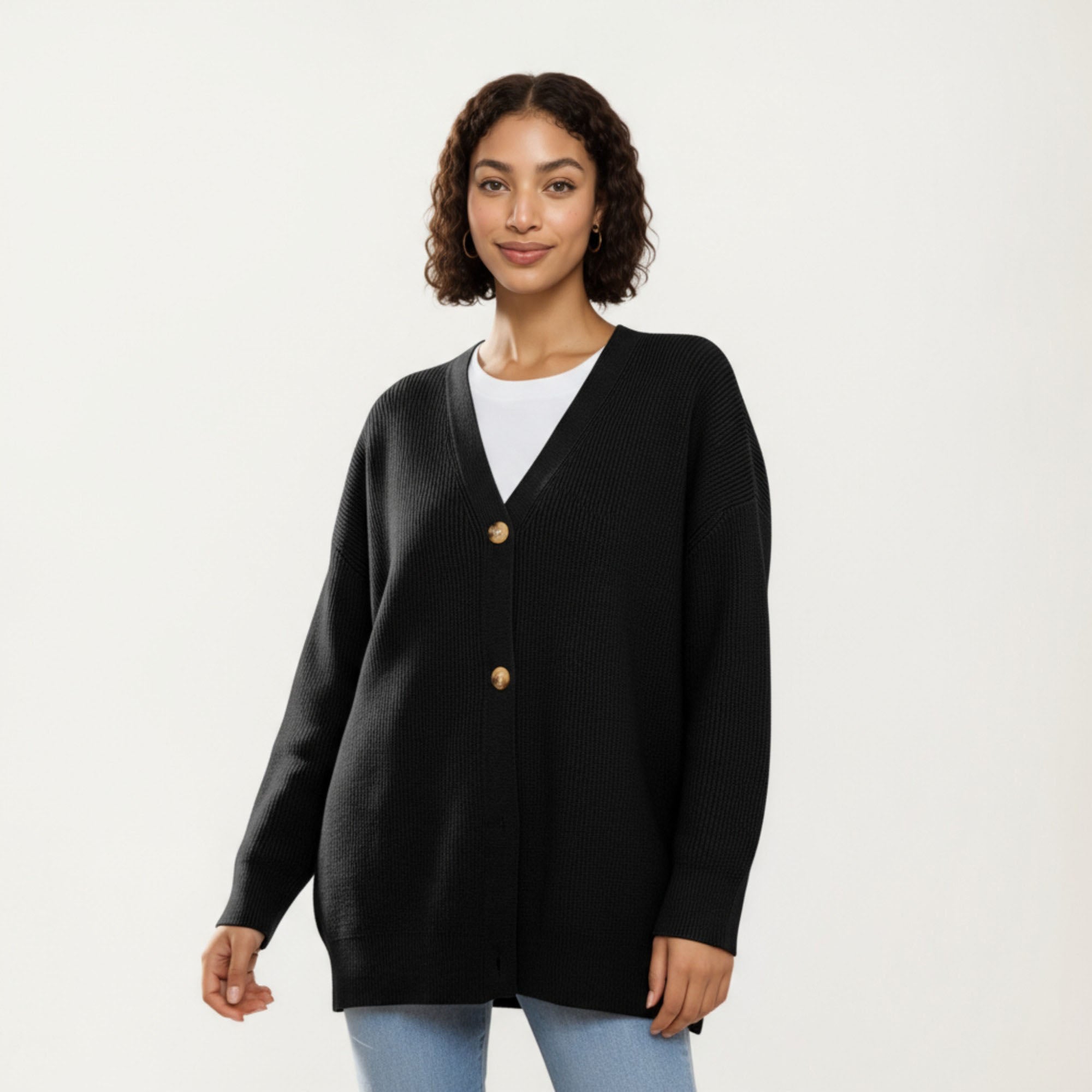 Anna-Kaci Women¡¯s Oversized Rib Knit Button Front Cardigan with Relaxed Drop-Shoulder Silhouette and Soft Textured Feel