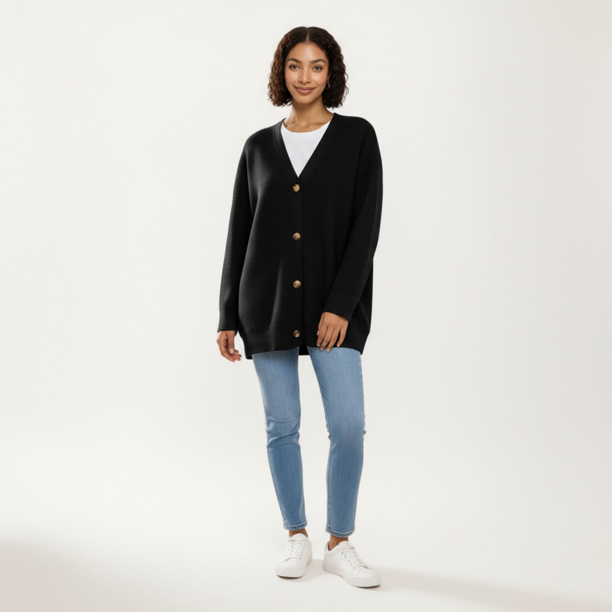 Anna-Kaci Women¡¯s Oversized Rib Knit Button Front Cardigan with Relaxed Drop-Shoulder Silhouette and Soft Textured Feel