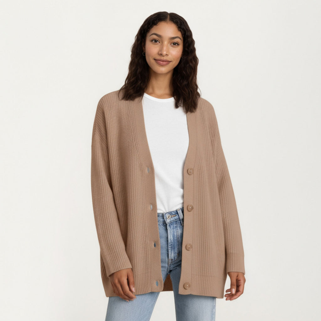 Anna-Kaci Women¡¯s Oversized Rib Knit Button Front Cardigan with Relaxed Drop-Shoulder Silhouette and Soft Textured Feel