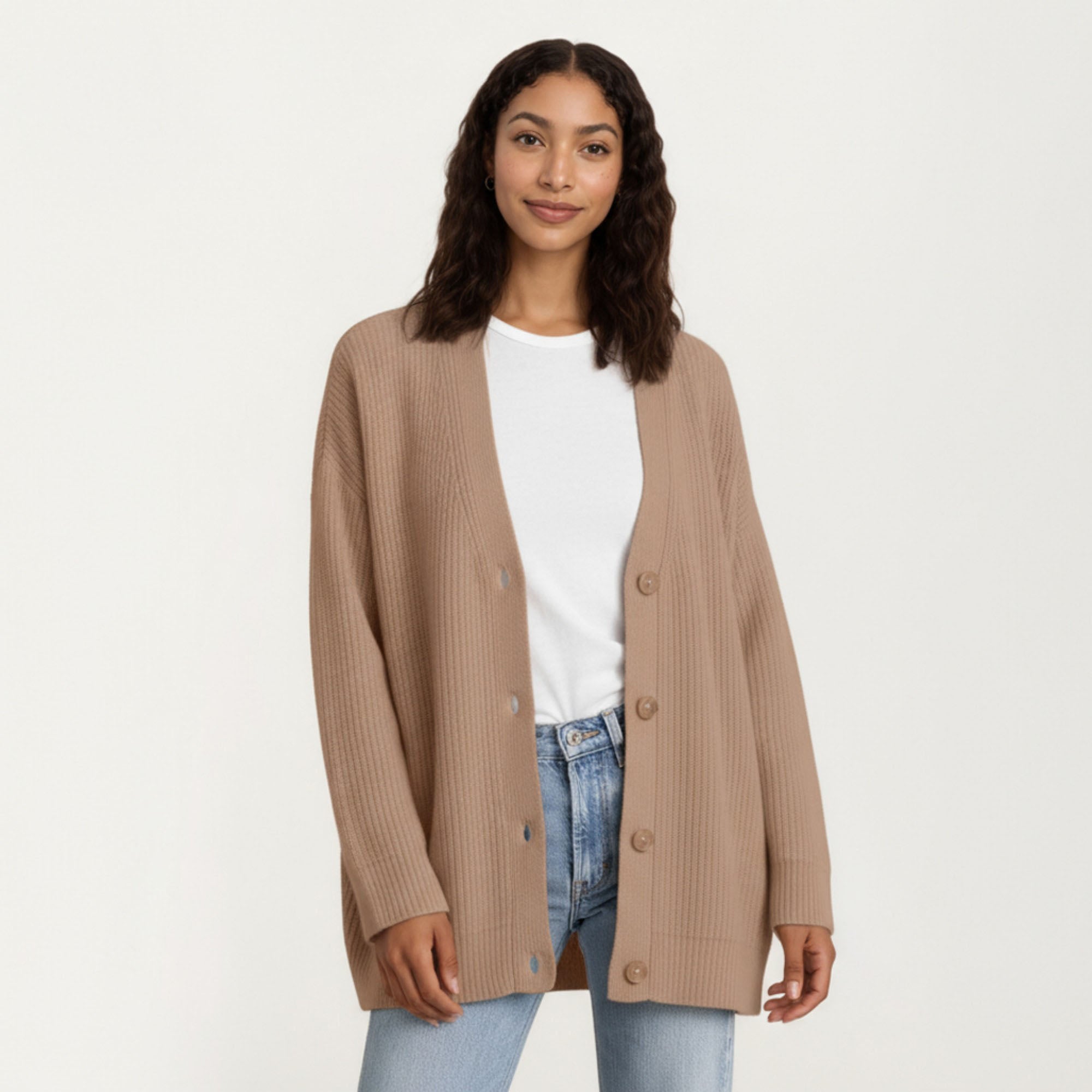 Anna-Kaci Women¡¯s Oversized Rib Knit Button Front Cardigan with Relaxed Drop-Shoulder Silhouette and Soft Textured Feel