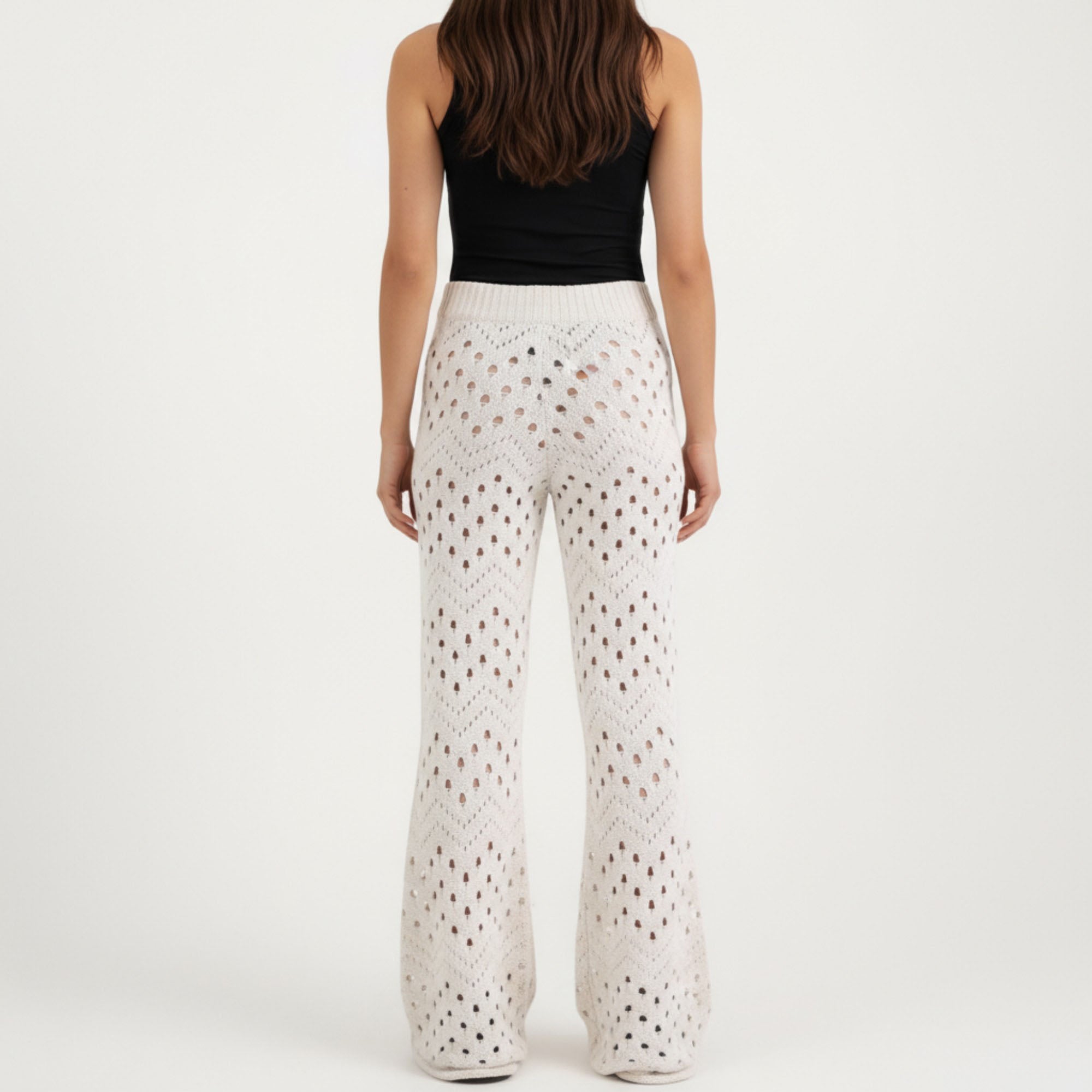 Anna-Kaci Women¡¯s Crochet Knit 2-Piece Set with Open Front Cardigan and Wide Leg Pants Featuring Soft Textured Stitching