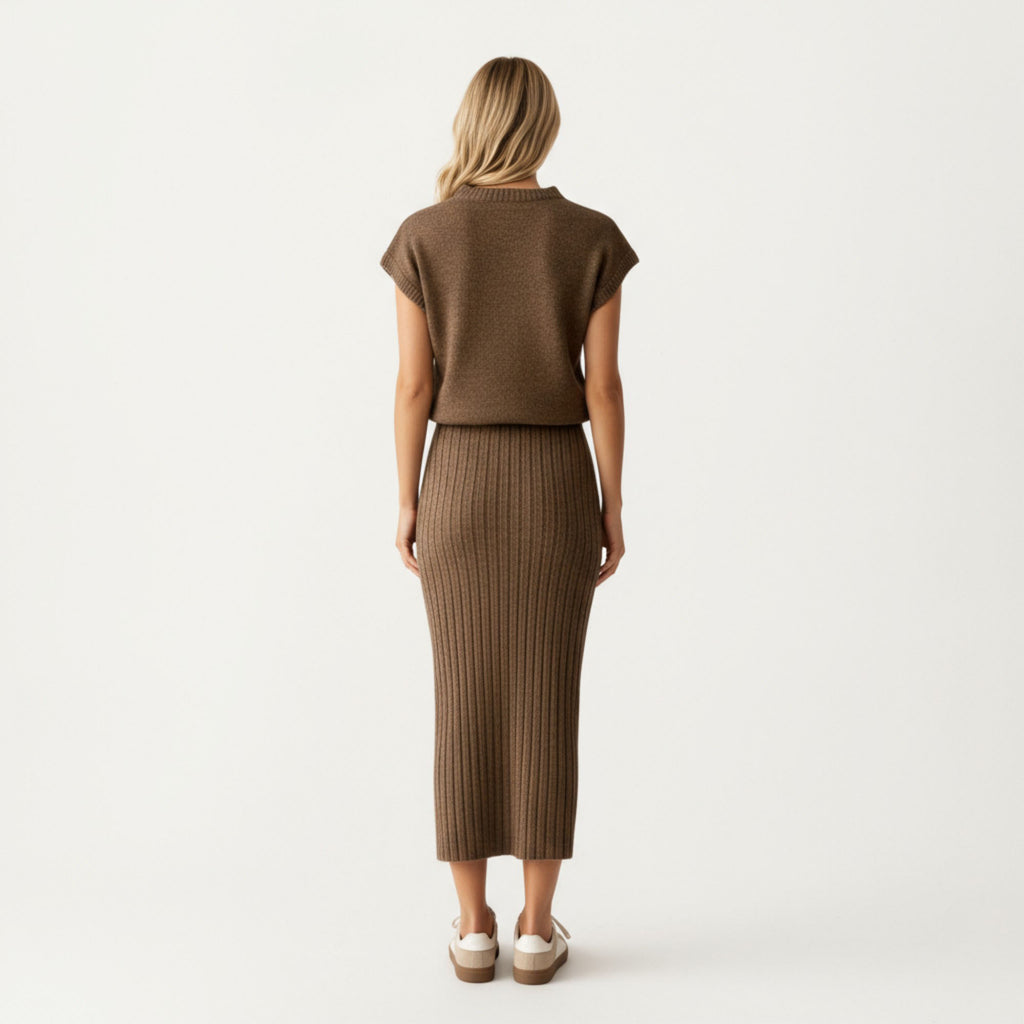 Anna-Kaci Women¡¯s Ribbed Knit Sleeveless Top and Matching High Waist Midi Skirt Set with Soft Textured Finish and Streamlined Fit