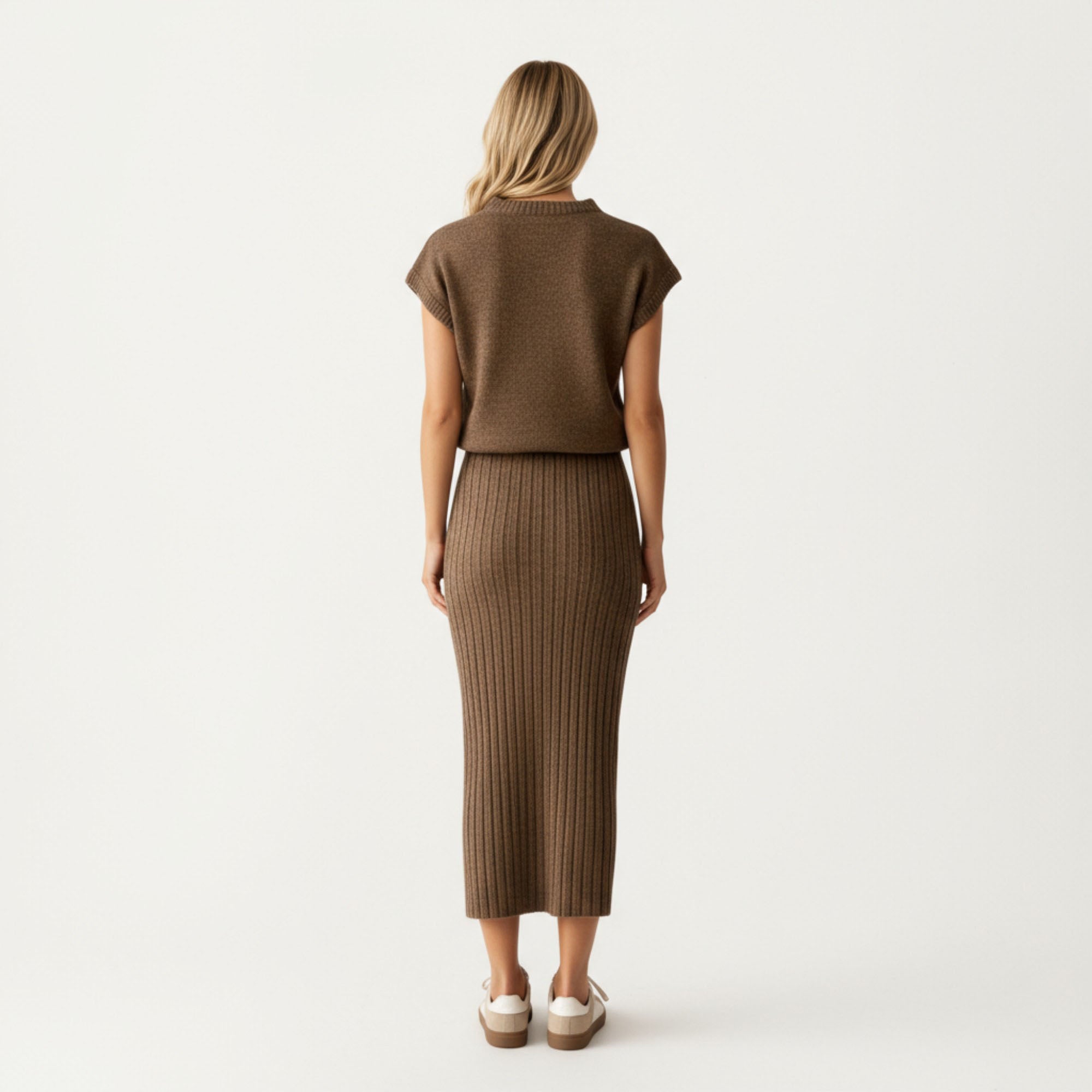 Anna-Kaci Women¡¯s Ribbed Knit Sleeveless Top and Matching High Waist Midi Skirt Set with Soft Textured Finish and Streamlined Fit