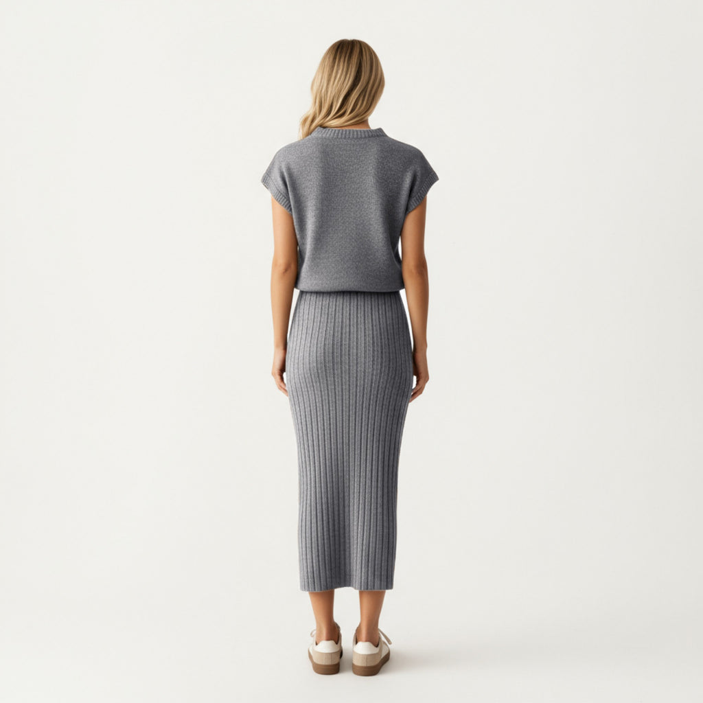 Anna-Kaci Women¡¯s Ribbed Knit Sleeveless Top and Matching High Waist Midi Skirt Set with Soft Textured Finish and Streamlined Fit
