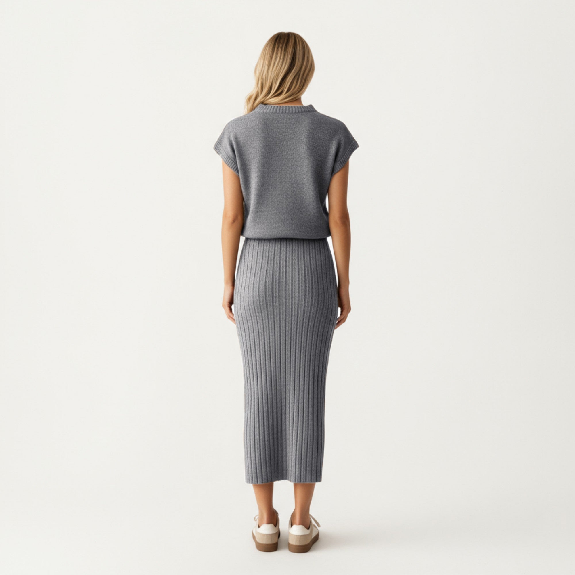 Anna-Kaci Women¡¯s Ribbed Knit Sleeveless Top and Matching High Waist Midi Skirt Set with Soft Textured Finish and Streamlined Fit
