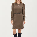 Anna-Kaci Women's Long Sleeve Ribbed Knit Dress with Puff Shoulders, Crew Neckline, and Soft Stretch Fit