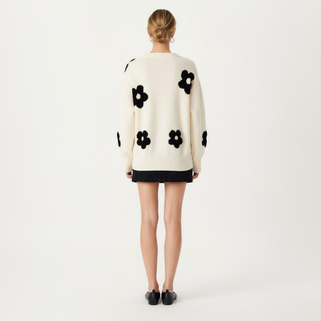 Anna-Kaci Women¡¯s Soft Knit Button Front Cardigan with Oversized Floral Pattern Drop Shoulder Fit and Ribbed Hemline Detailing
