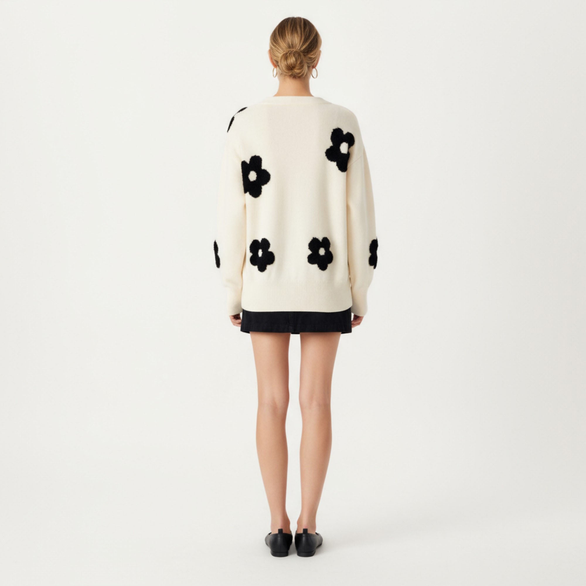 Anna-Kaci Women¡¯s Soft Knit Button Front Cardigan with Oversized Floral Pattern Drop Shoulder Fit and Ribbed Hemline Detailing