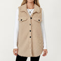 Anna-Kaci Women's Faux Shearling Button Front Vest with Collared Neckline, Chest Flap Pockets, and Longline Fit