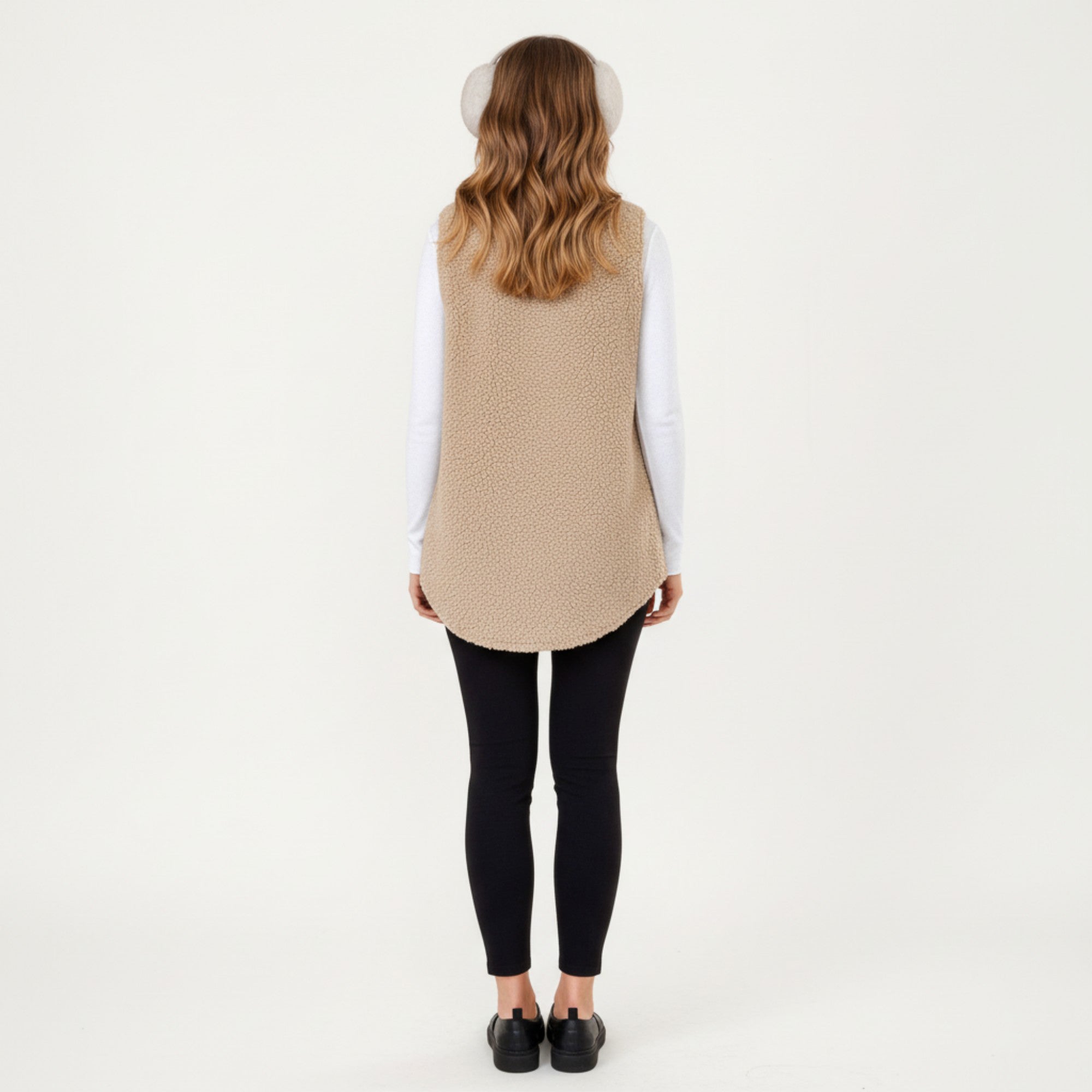 Anna-Kaci Women's Faux Shearling Button Front Vest with Collared Neckline, Chest Flap Pockets, and Longline Fit