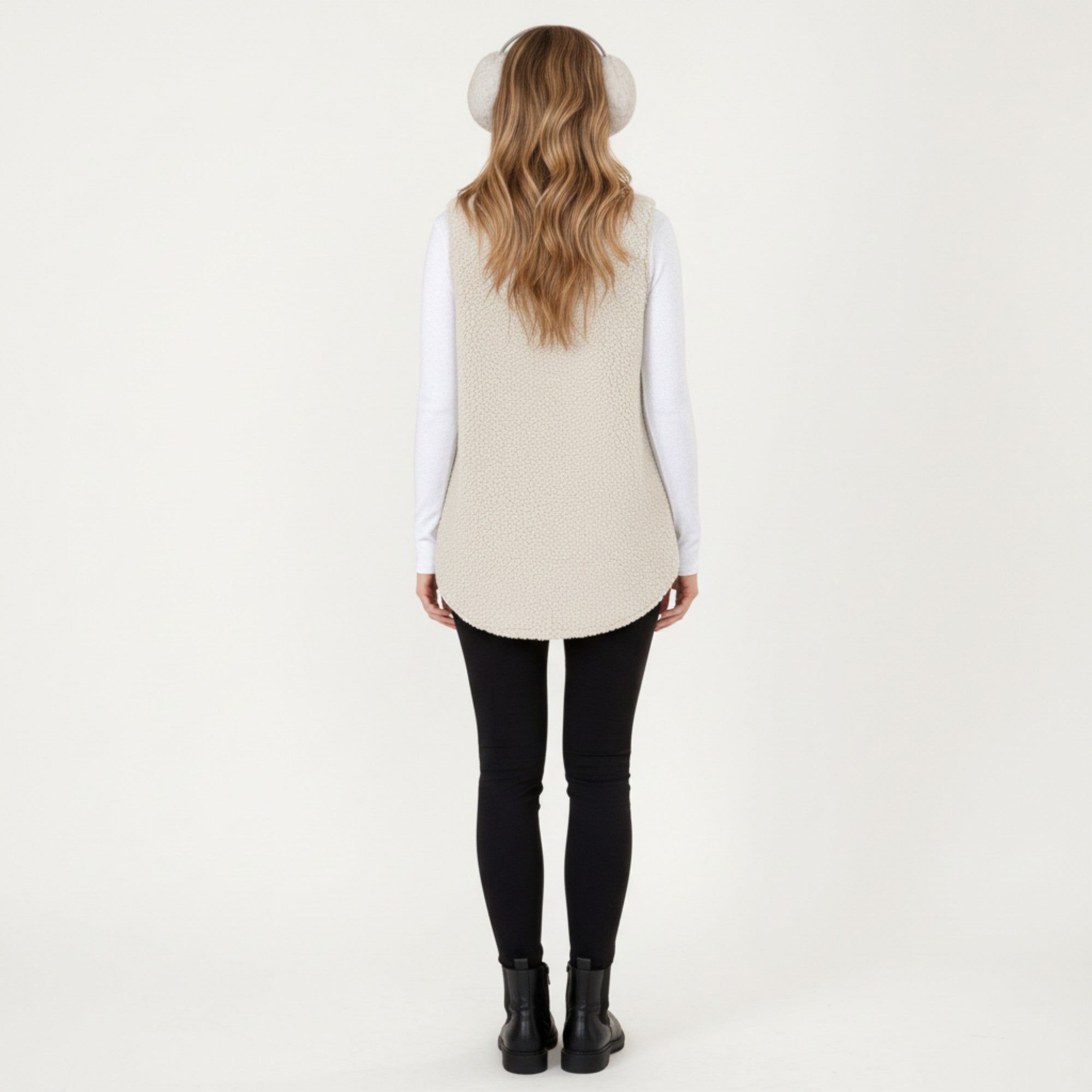 Anna-Kaci Women's Faux Shearling Button Front Vest with Collared Neckline, Chest Flap Pockets, and Longline Fit