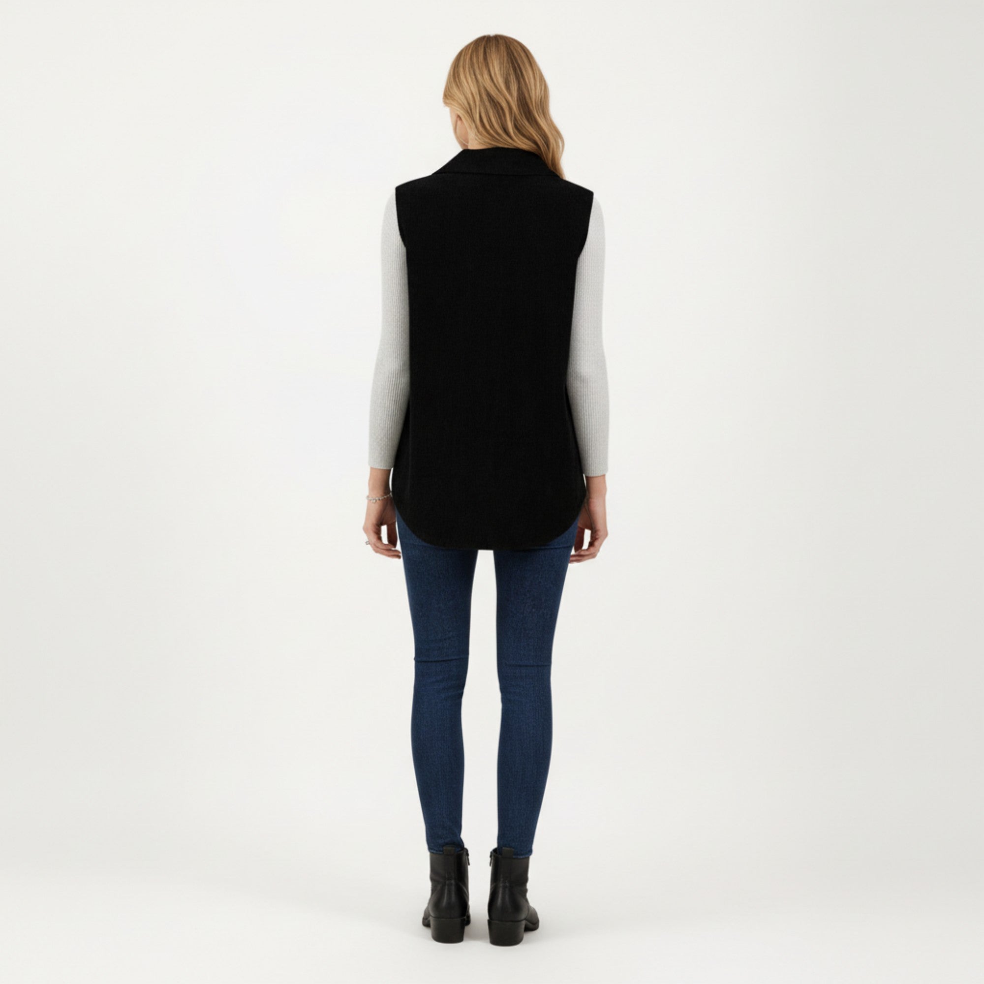Anna-Kaci Women's Textured Button Front Vest with Collared Neckline, Chest Flap Pockets, and Relaxed Longline Fit