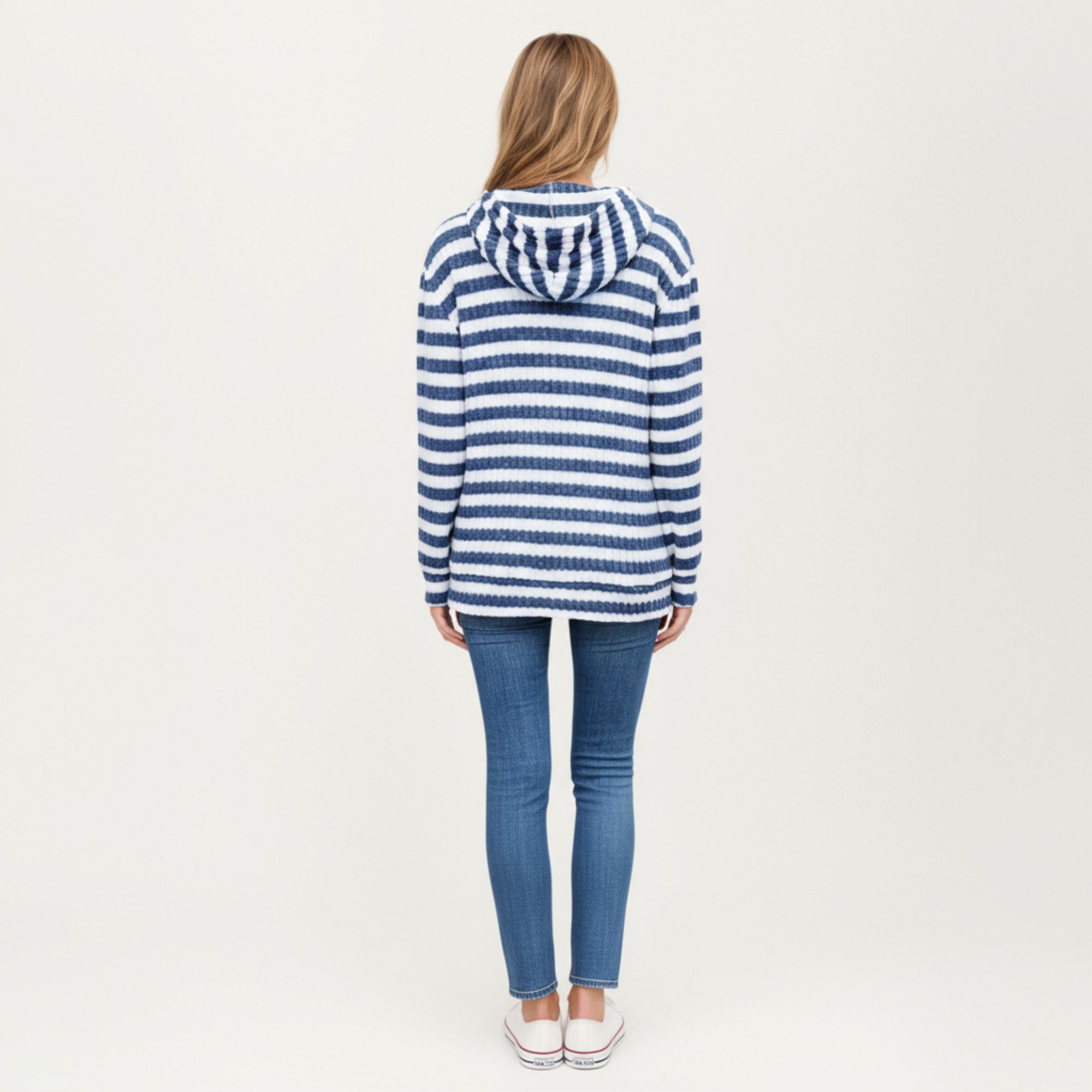 Anna-Kaci Women¡¯s Striped Ribbed Knit Hoodie Top with Soft Textured Fabric Long Sleeves and Kangaroo Pocket Tunic-Length Design