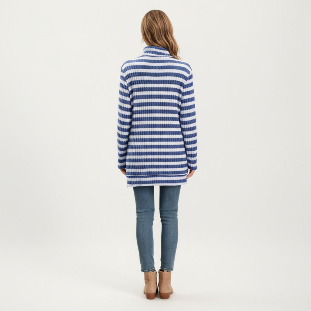 Anna-Kaci Women¡¯s Ribbed Turtleneck Pullover Top with Soft Textured Striped Knit Long Sleeves and Relaxed Tunic-Length Silhouette