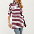 Anna-Kaci Women¡¯s Ribbed Turtleneck Pullover Top with Soft Textured Striped Knit Long Sleeves and Relaxed Tunic-Length Silhouette