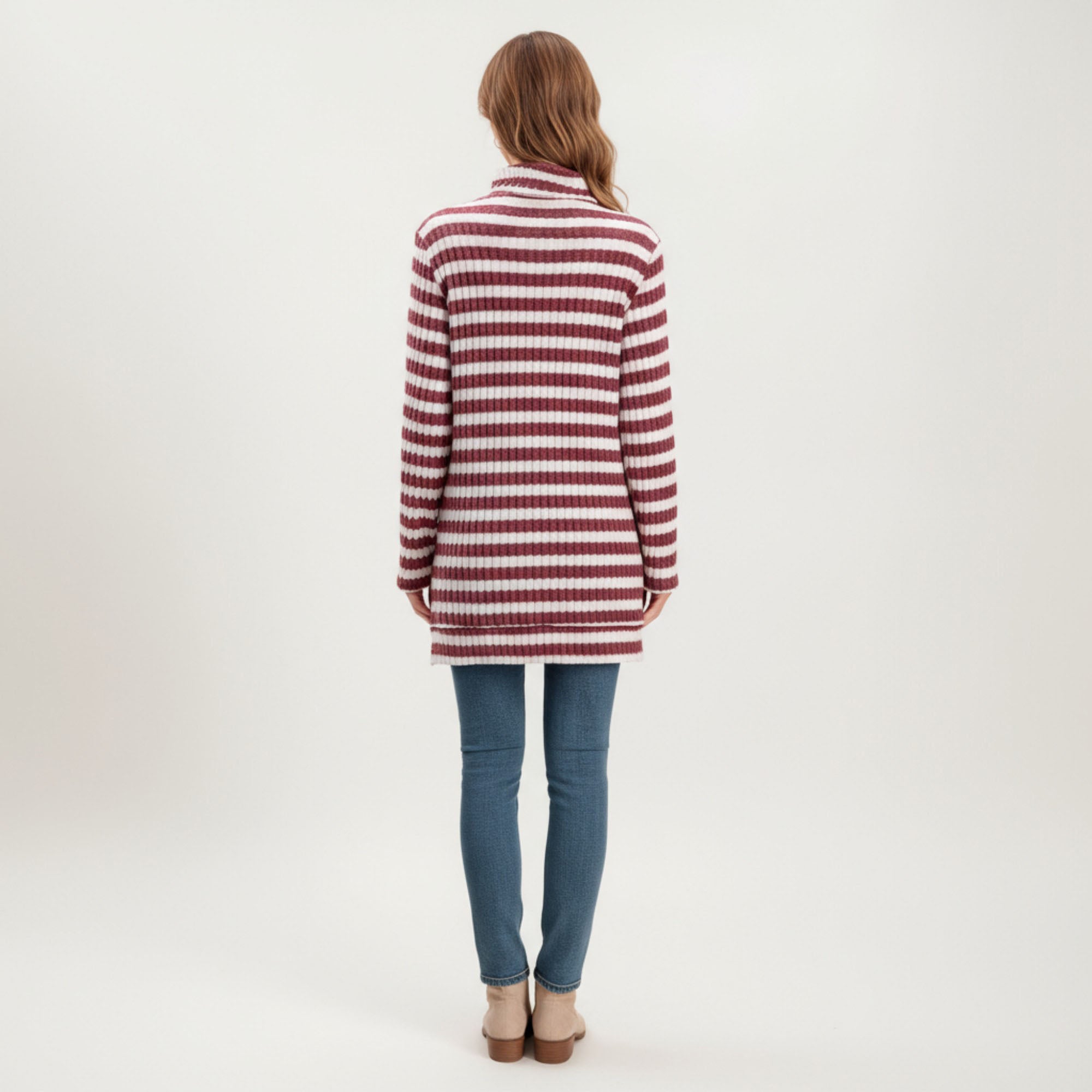 Anna-Kaci Women¡¯s Ribbed Turtleneck Pullover Top with Soft Textured Striped Knit Long Sleeves and Relaxed Tunic-Length Silhouette