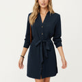 Anna-Kaci Women¡¯s Long Sleeve Button Front Dress with Soft Drape Tie Waist Detail and Smooth Structured Collarless Neckline Finish