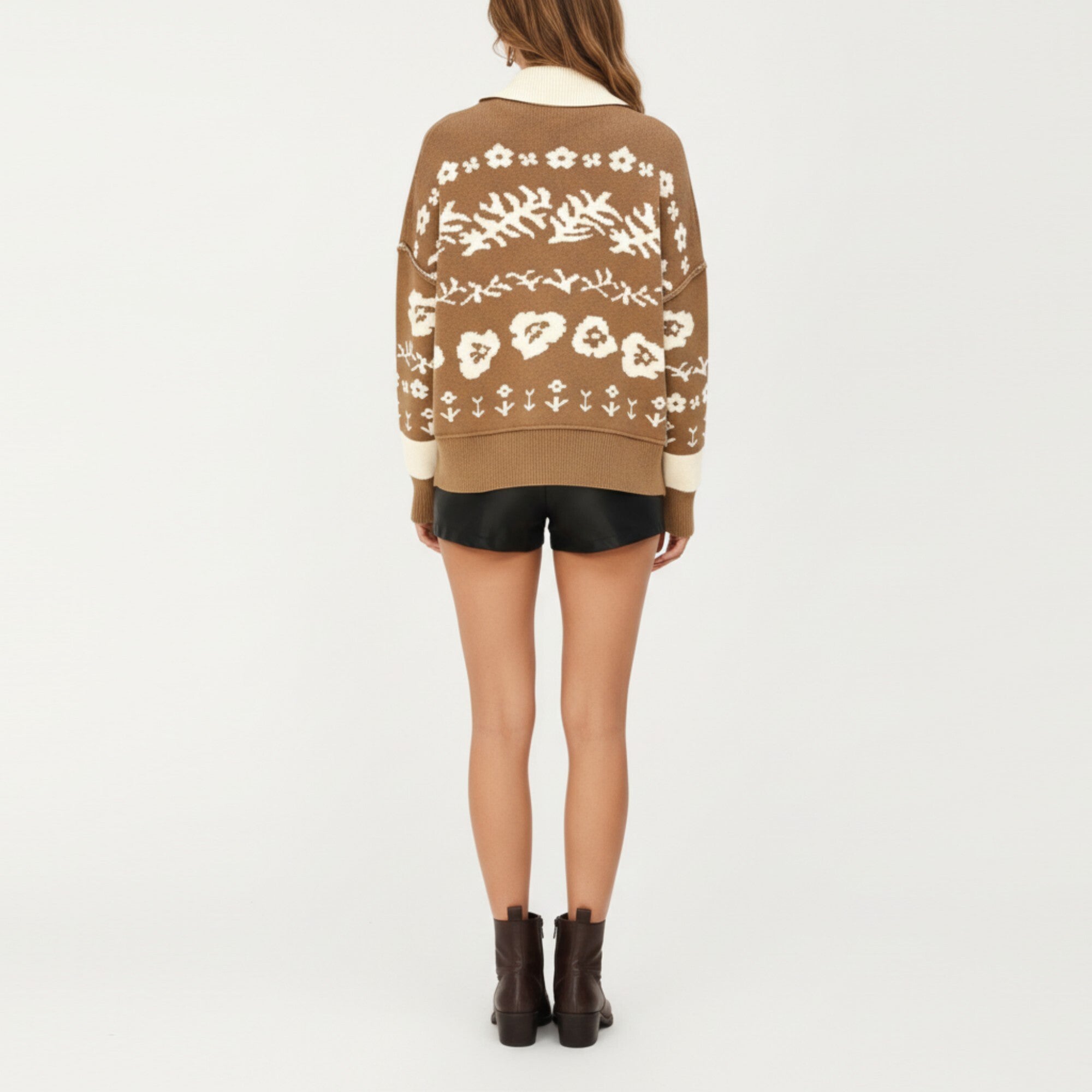 Anna-Kaci Women¡¯s Floral Jacquard Button Front Cardigan Top with Soft Knit Texture, Relaxed Drop Shoulder Fit and Ribbed Trim Detailing