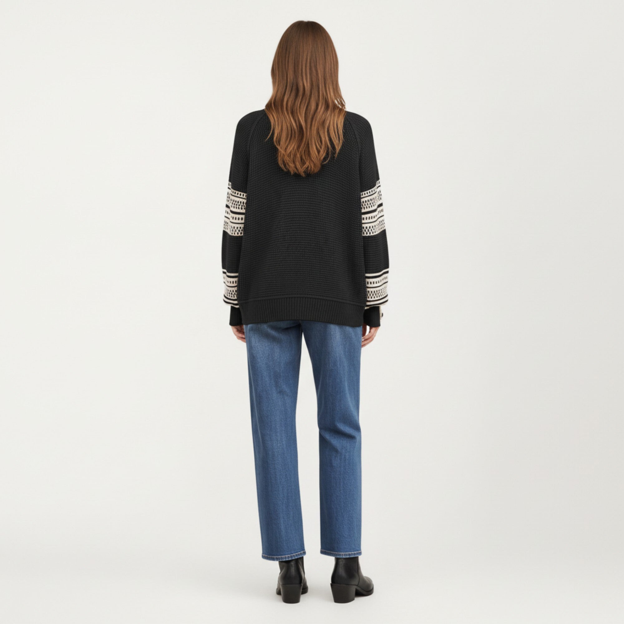 Anna-Kaci Women¡¯s Patterned Knit Pullover Top with Textured Waffle Stitch Body, Contrast Ribbed Mock Neck, and Decorative Sleeve Detailing