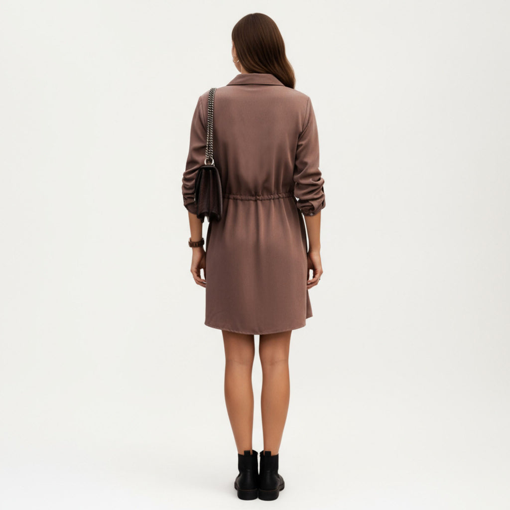 Anna-Kaci Women¡¯s Button Front Shirt Dress with Adjustable Sleeves Soft Drawstring Waist and Relaxed Flowing Silhouette