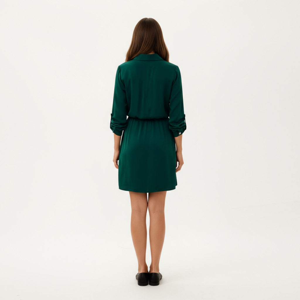 Anna-Kaci Women¡¯s Button Front Shirt Dress with Adjustable Sleeves Soft Drawstring Waist and Relaxed Flowing Silhouette