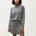 Anna-Kaci Women¡¯s Knit Turtleneck Sweater and Pleated Skirt Set with Ribbed Texture High Neck Top and Stretch Waist Flared Hem Skirt