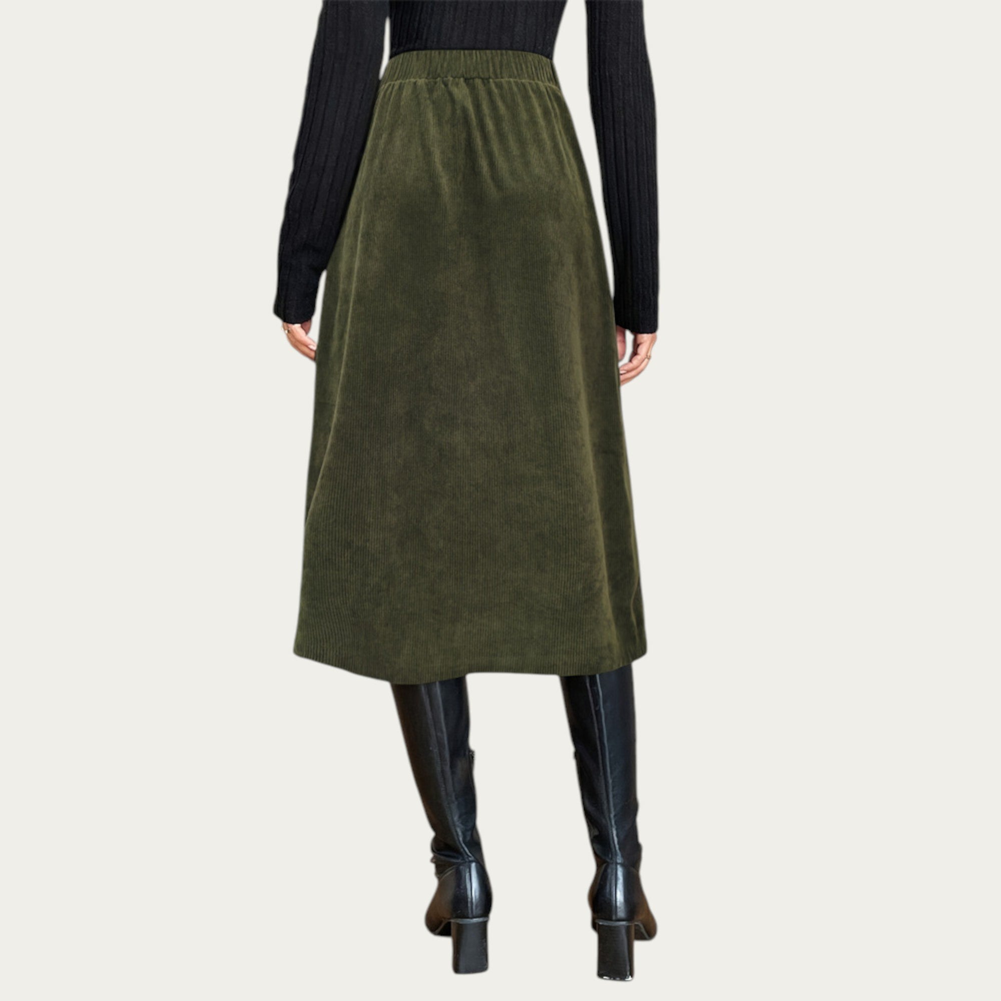 Anna-Kaci Women¡¯s Button Front Corduroy Midi Skirt with Structured Patch Pockets and Soft Textured Fabric for a Clean Tailored Look