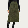 Anna-Kaci Women¡¯s Button Front Corduroy Midi Skirt with Structured Patch Pockets and Soft Textured Fabric for a Clean Tailored Look