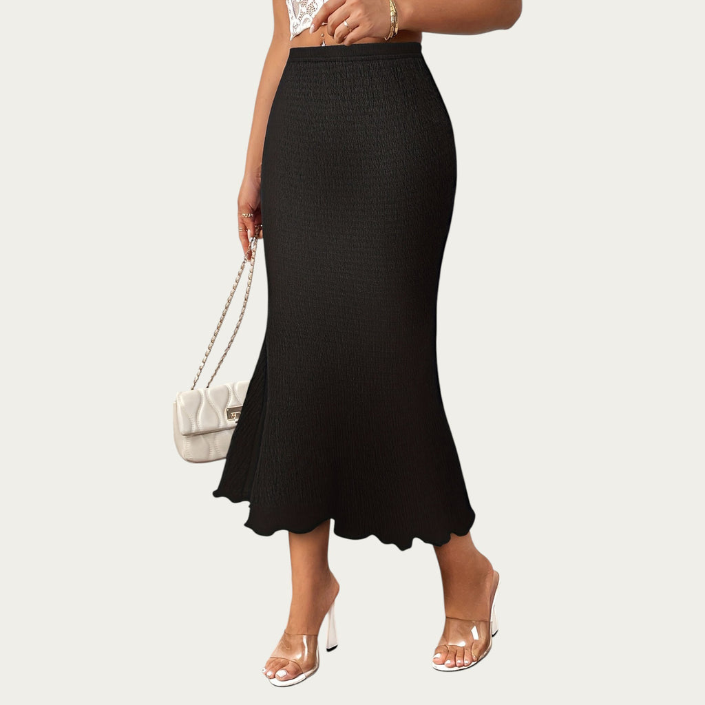 Anna-Kaci Women¡¯s Textured Knit Midi Skirt with Soft Stretch Fabric High Waist Silhouette and Flowing Hemline for Smooth Comfortable Movement