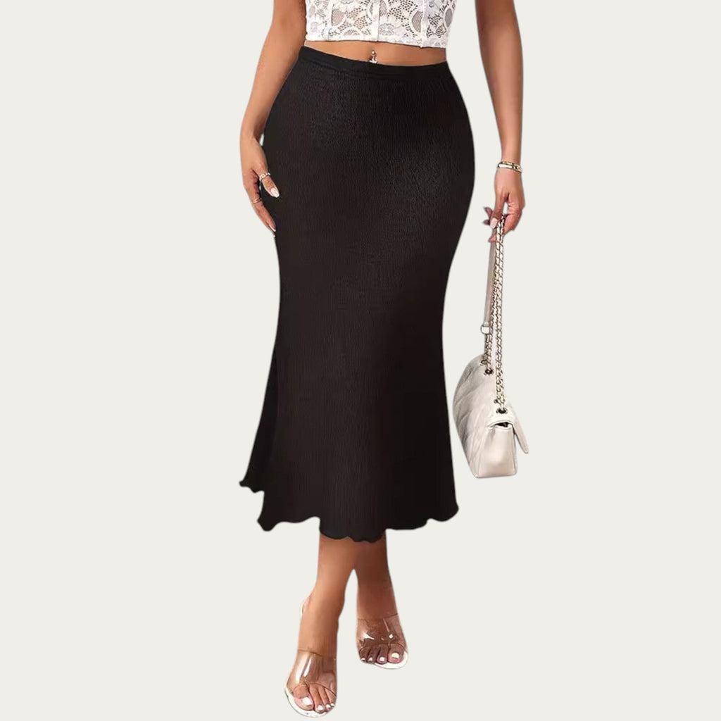 Anna-Kaci Women¡¯s Textured Knit Midi Skirt with Soft Stretch Fabric High Waist Silhouette and Flowing Hemline for Smooth Comfortable Movement
