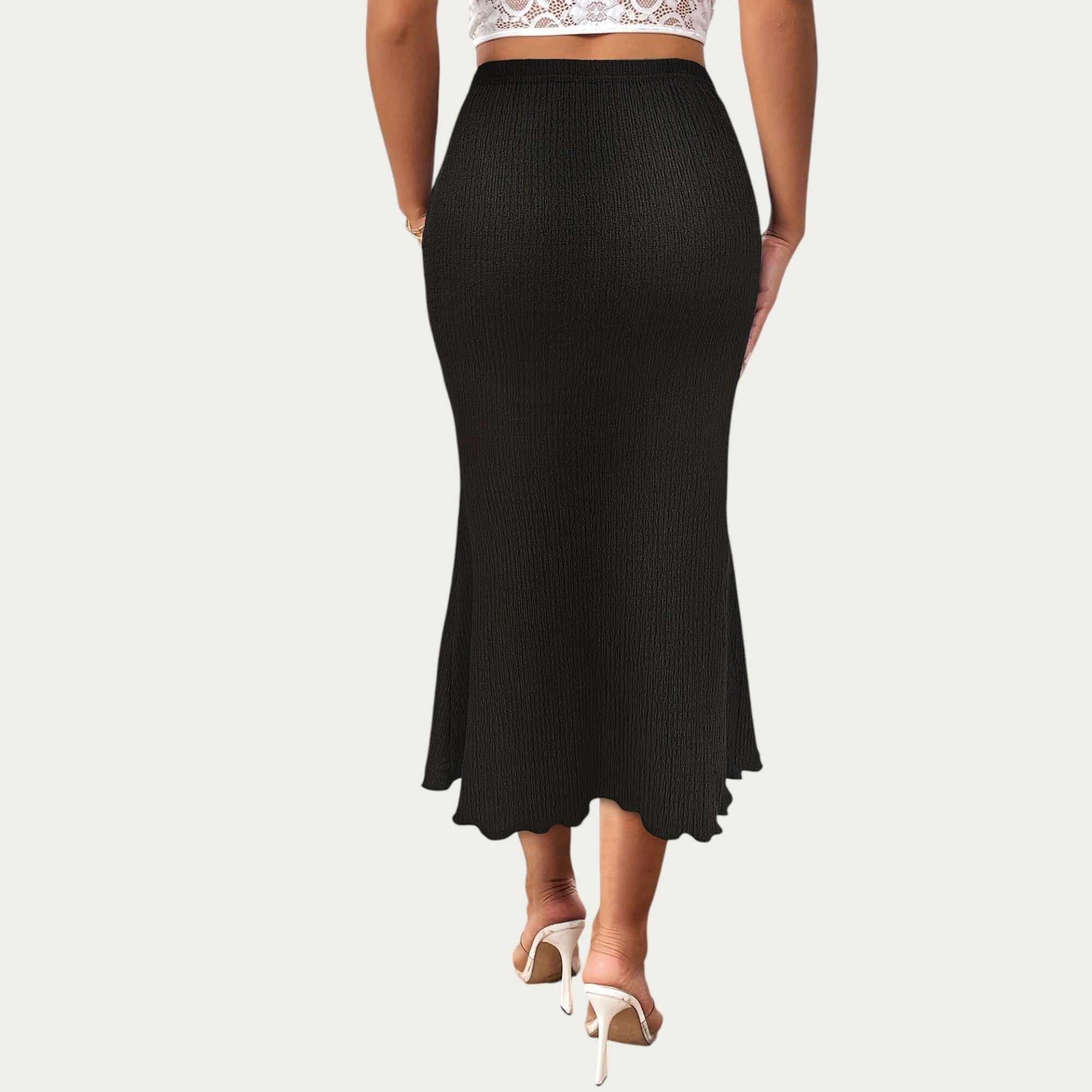 Anna-Kaci Women¡¯s Textured Knit Midi Skirt with Soft Stretch Fabric High Waist Silhouette and Flowing Hemline for Smooth Comfortable Movement