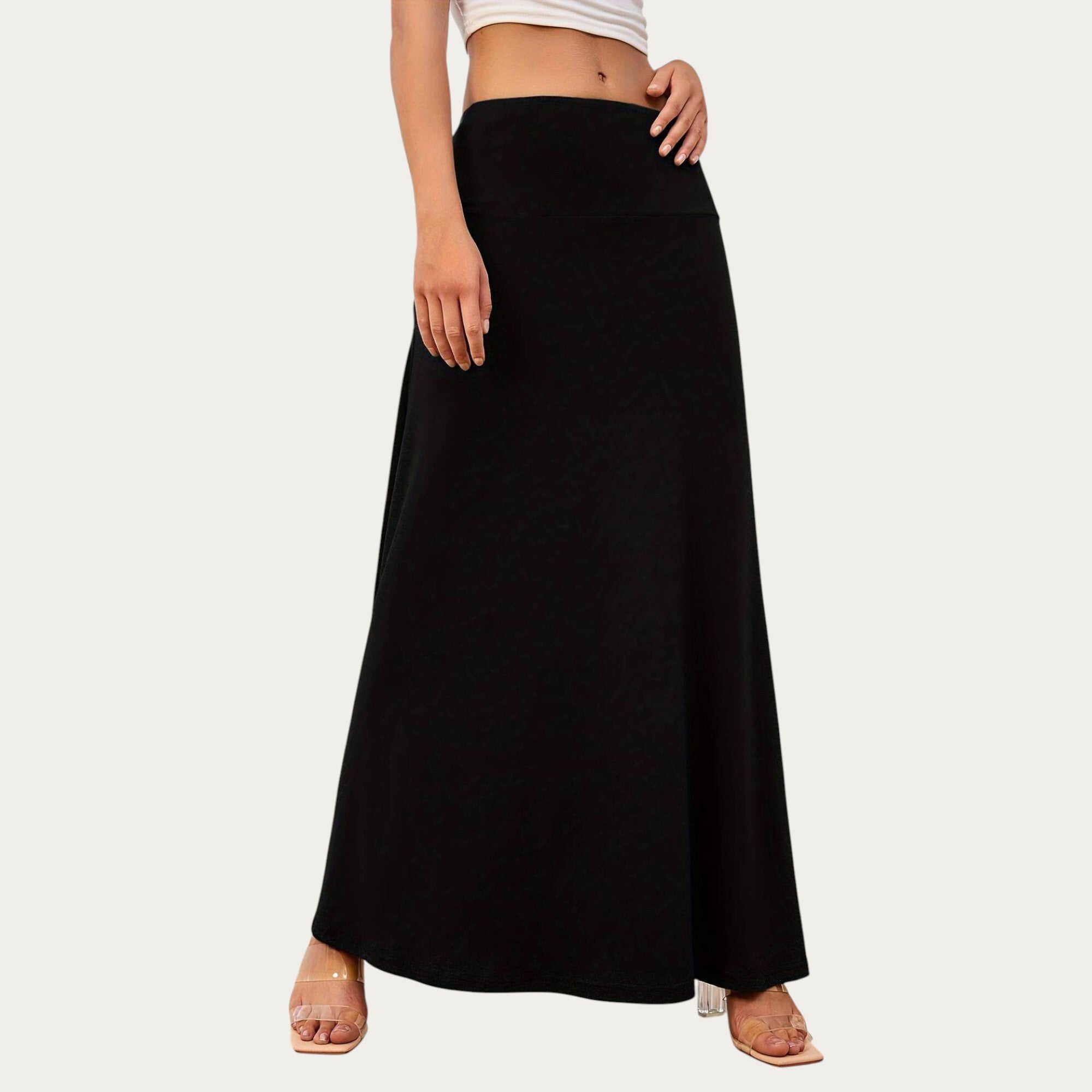 Anna-Kaci Women¡¯s Soft Stretch Maxi Skirt with Foldover Waistband and Flowing Relaxed Silhouette Designed for Smooth Comfortable Movement