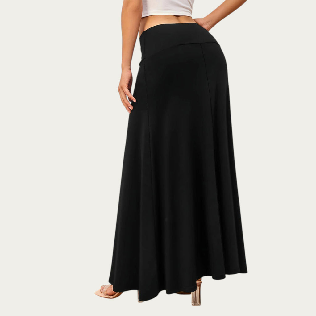 Anna-Kaci Women¡¯s Soft Stretch Maxi Skirt with Foldover Waistband and Flowing Relaxed Silhouette Designed for Smooth Comfortable Movement