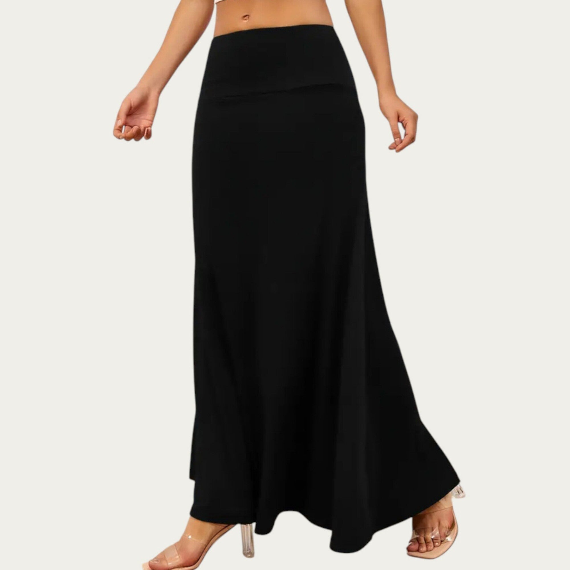 Anna-Kaci Women¡¯s Soft Stretch Maxi Skirt with Foldover Waistband and Flowing Relaxed Silhouette Designed for Smooth Comfortable Movement