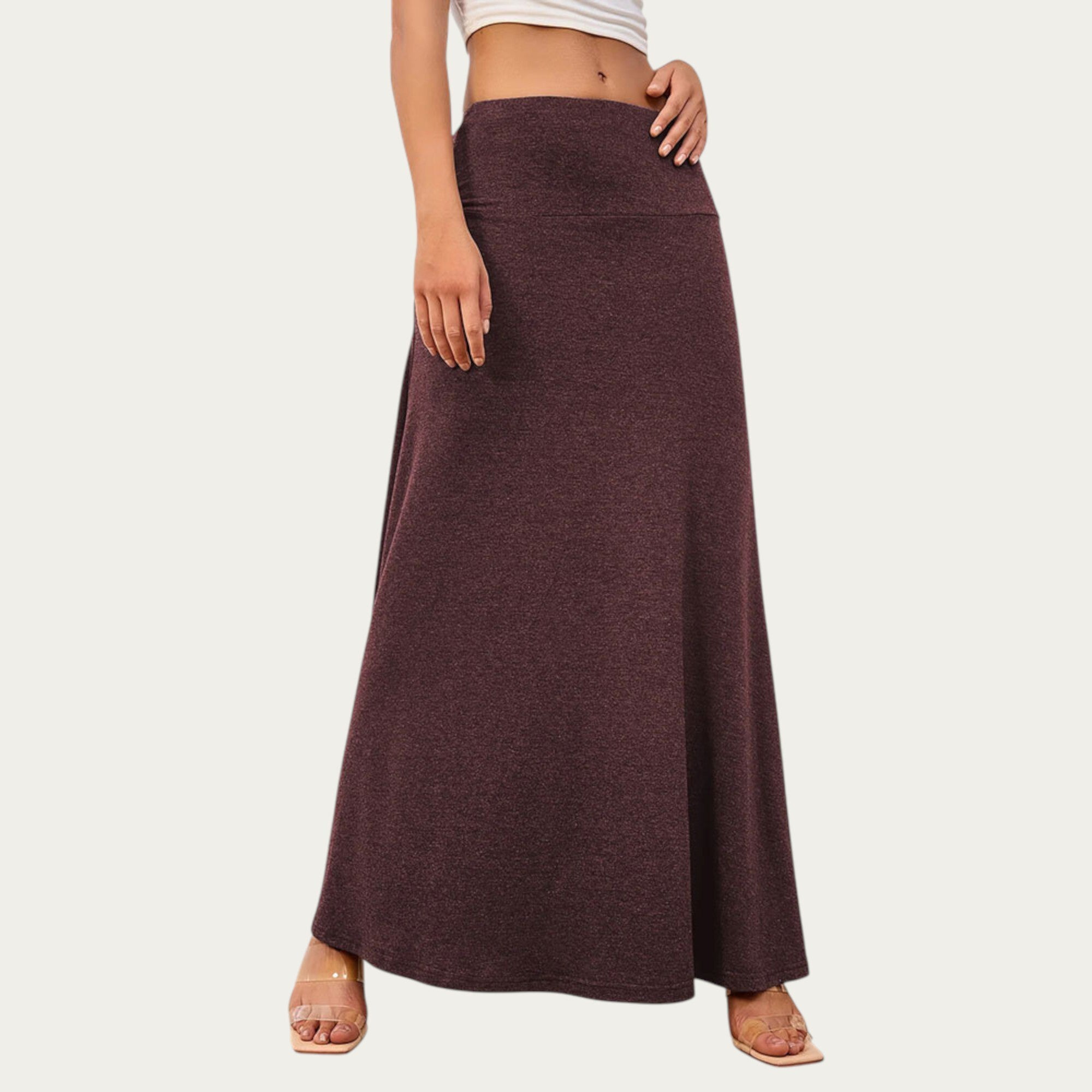 Anna-Kaci Women¡¯s Soft Stretch Maxi Skirt with Foldover Waistband and Flowing Relaxed Silhouette Designed for Smooth Comfortable Movement