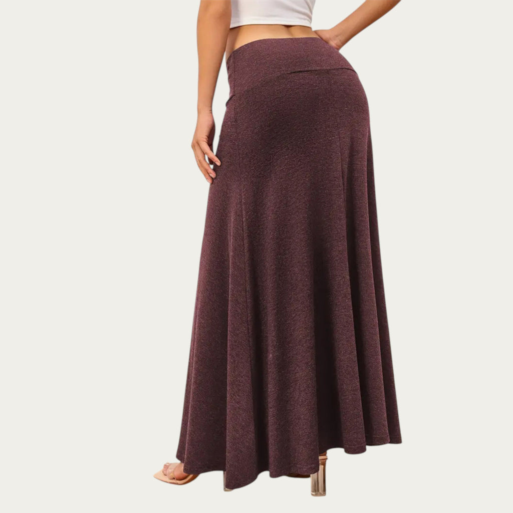 Anna-Kaci Women¡¯s Soft Stretch Maxi Skirt with Foldover Waistband and Flowing Relaxed Silhouette Designed for Smooth Comfortable Movement