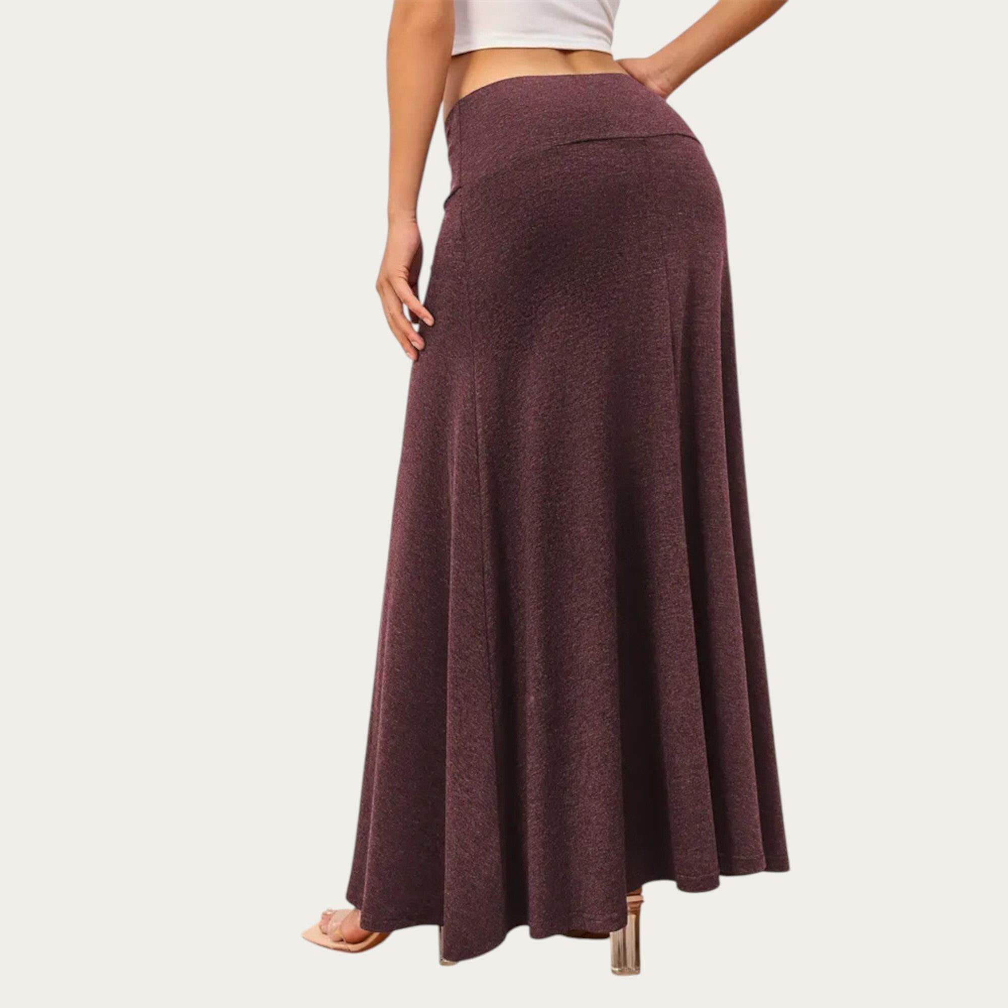 Anna-Kaci Women¡¯s Soft Stretch Maxi Skirt with Foldover Waistband and Flowing Relaxed Silhouette Designed for Smooth Comfortable Movement