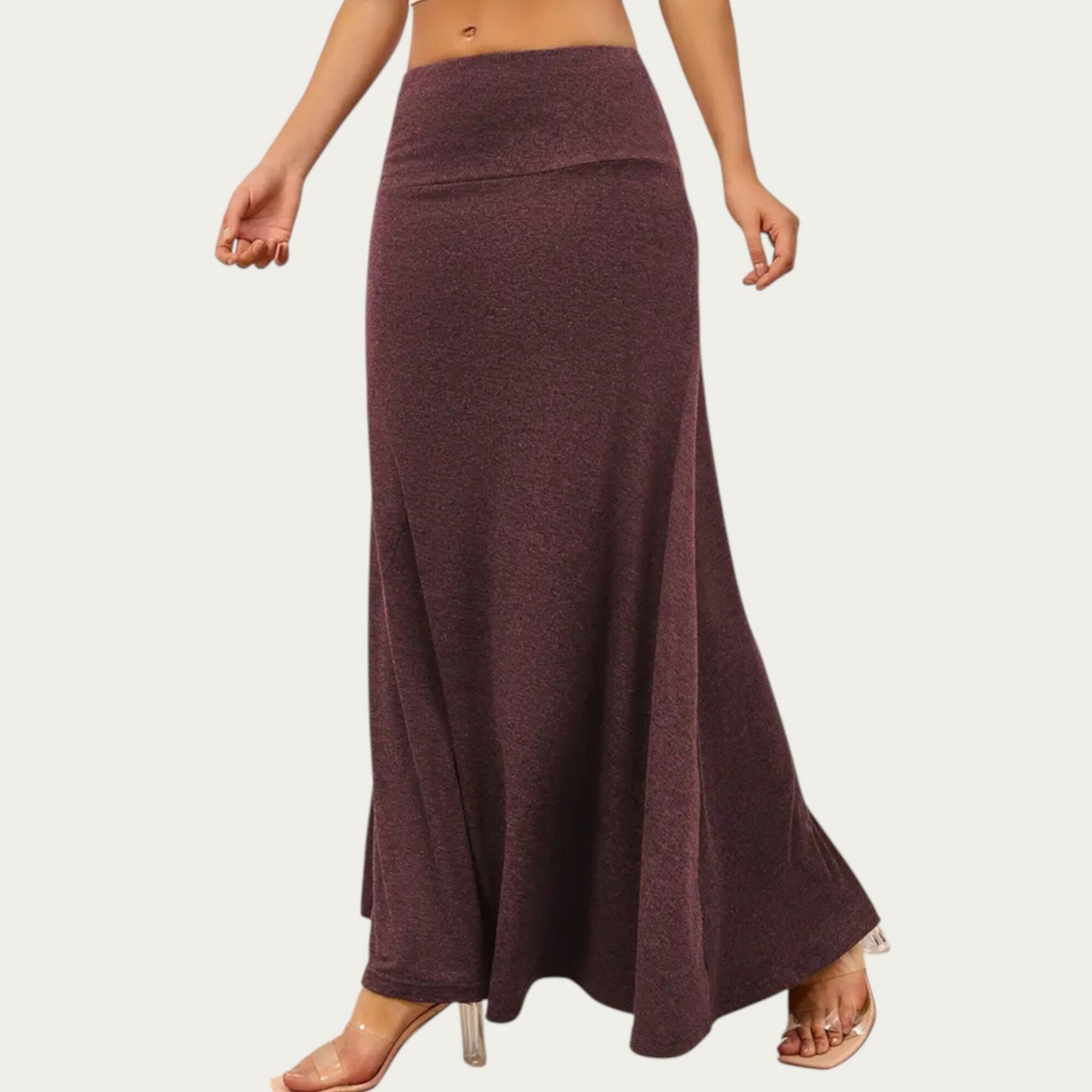 Anna-Kaci Women¡¯s Soft Stretch Maxi Skirt with Foldover Waistband and Flowing Relaxed Silhouette Designed for Smooth Comfortable Movement