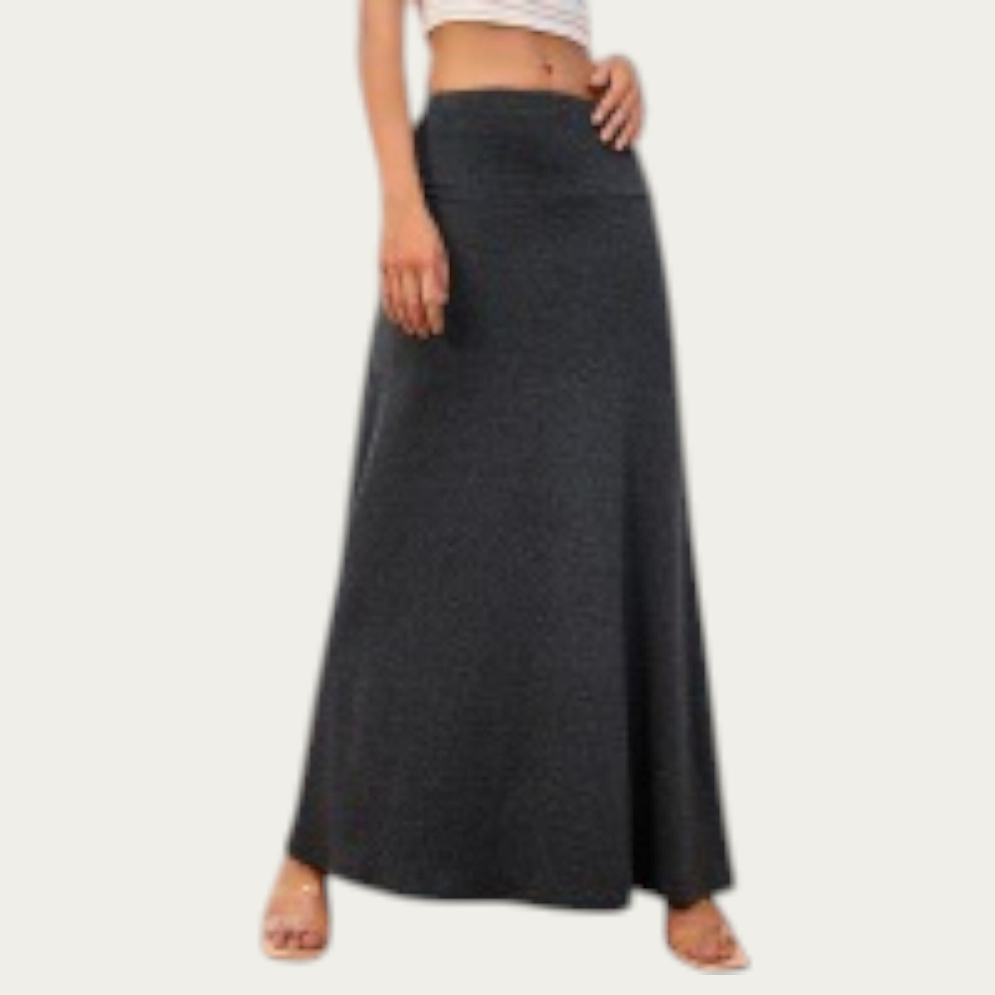 Anna-Kaci Women¡¯s Soft Stretch Maxi Skirt with Foldover Waistband and Flowing Relaxed Silhouette Designed for Smooth Comfortable Movement