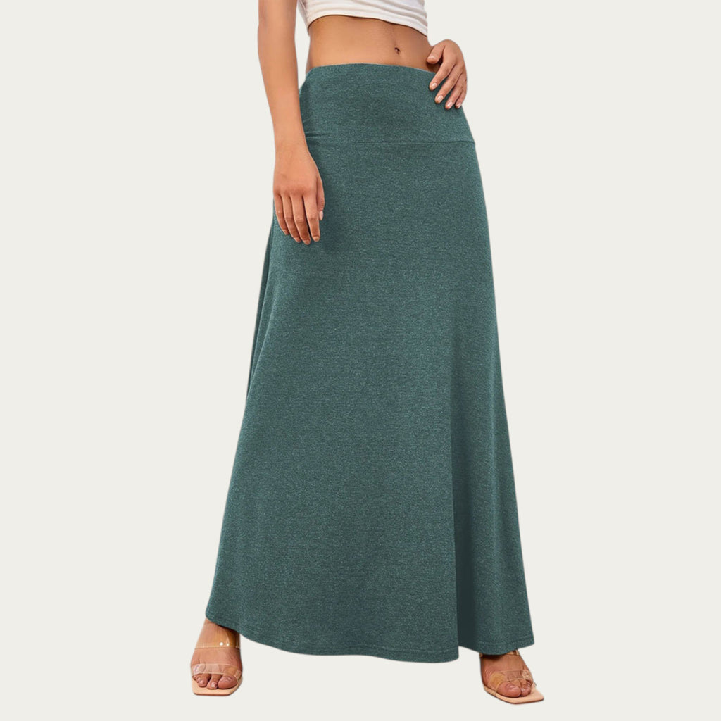 Anna-Kaci Women¡¯s Soft Stretch Maxi Skirt with Foldover Waistband and Flowing Relaxed Silhouette Designed for Smooth Comfortable Movement