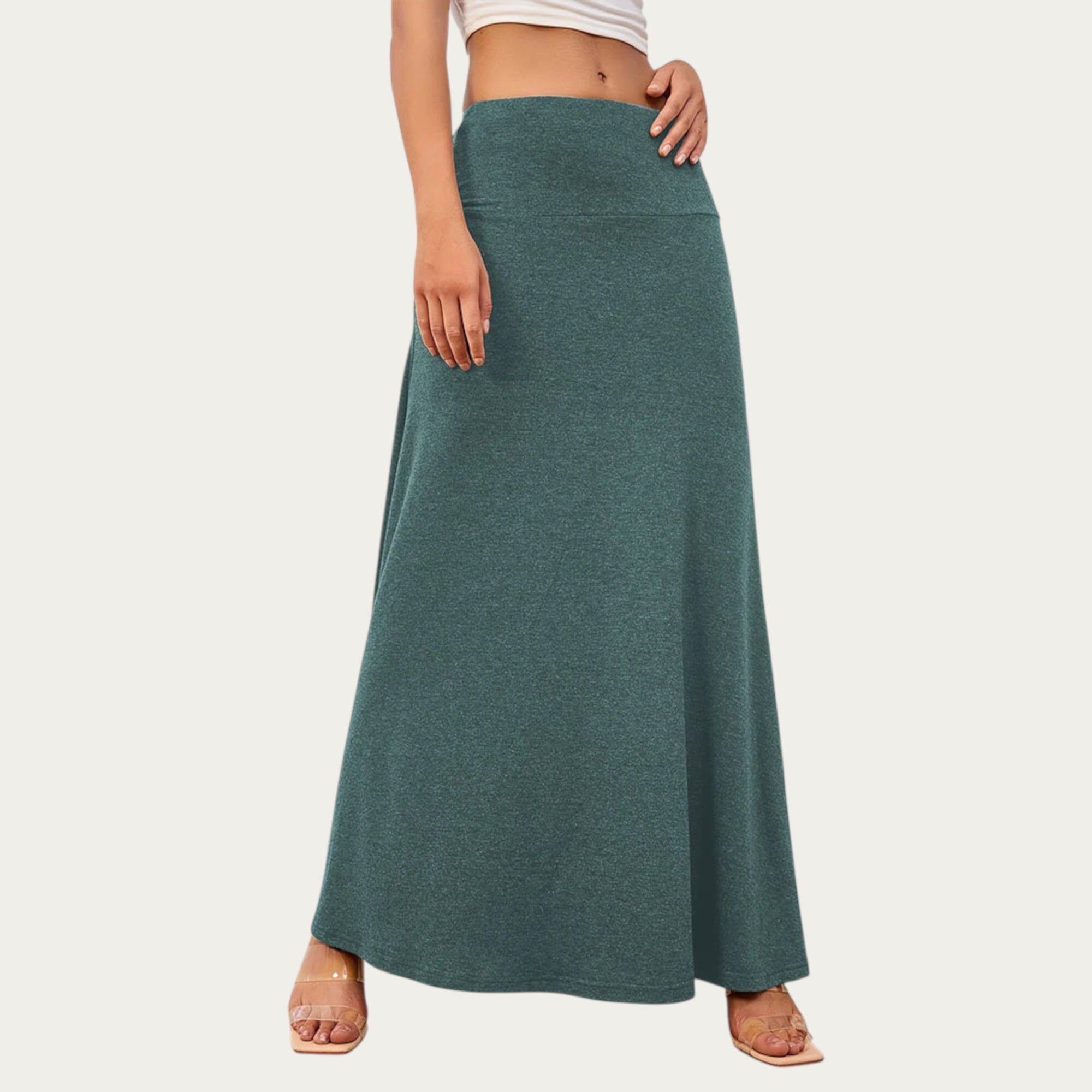 Anna-Kaci Women¡¯s Soft Stretch Maxi Skirt with Foldover Waistband and Flowing Relaxed Silhouette Designed for Smooth Comfortable Movement