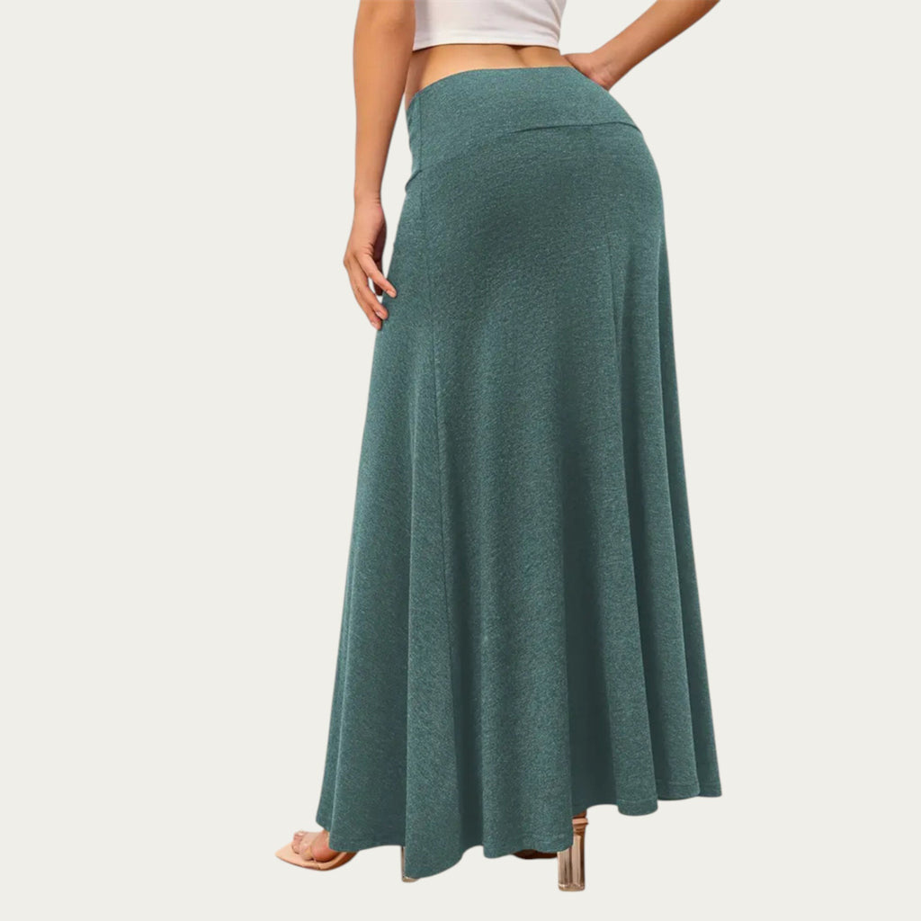 Anna-Kaci Women¡¯s Soft Stretch Maxi Skirt with Foldover Waistband and Flowing Relaxed Silhouette Designed for Smooth Comfortable Movement