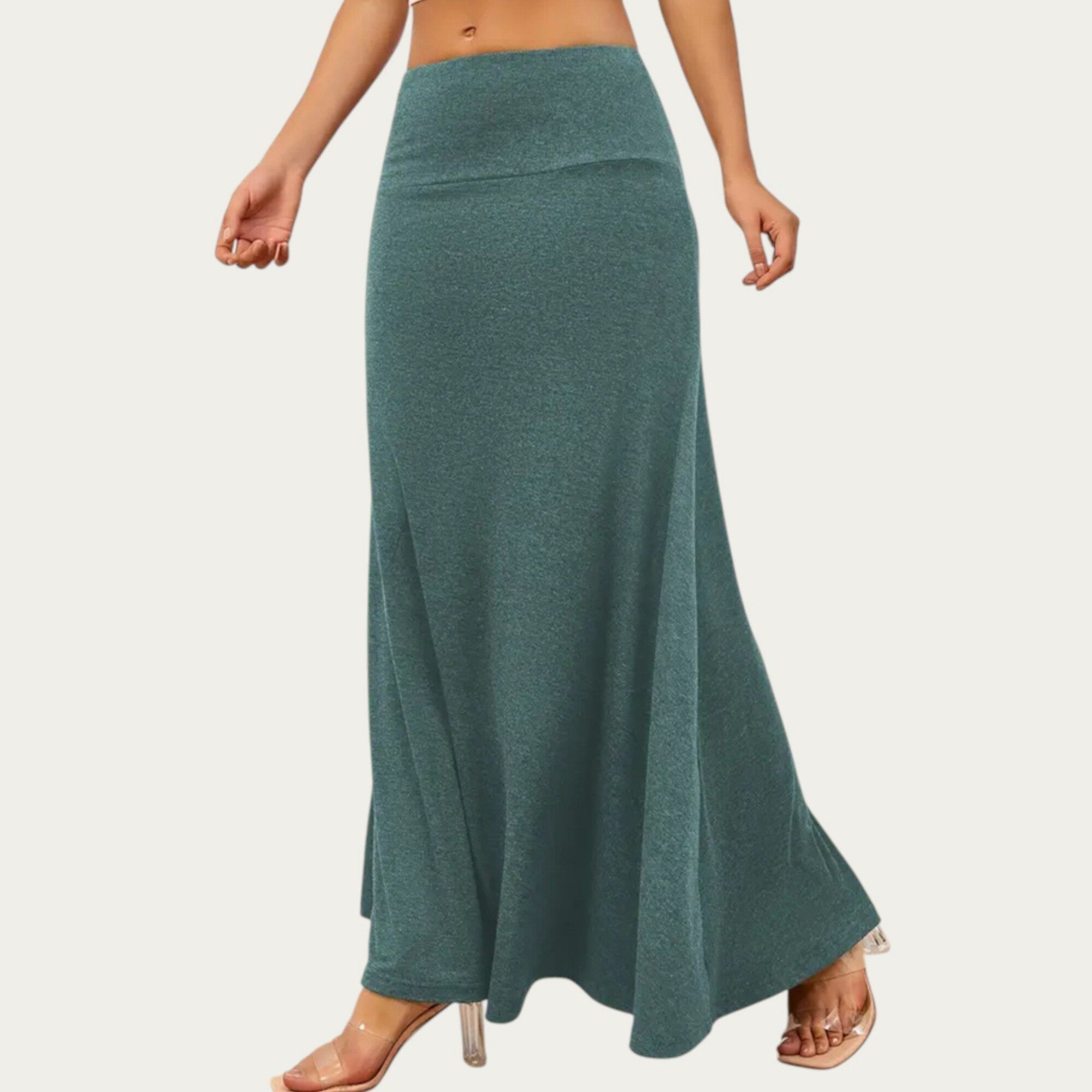 Anna-Kaci Women¡¯s Soft Stretch Maxi Skirt with Foldover Waistband and Flowing Relaxed Silhouette Designed for Smooth Comfortable Movement