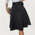 Anna-Kaci Women's Flared Midi Skirt with Structured High Waist and Oversized Bow Detail Creating a Smooth Draped Silhouette