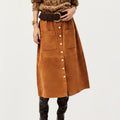 Anna-Kaci Women¡¯s Button Front Midi Skirt with Soft Corduroy Texture, Structured Patch Pockets and Flattering A-Line Shape for Easy Movement