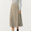 Anna-Kaci Women¡¯s Textured A-Line Midi Skirt with Soft Woven Feel, Front Pearl Button Accents and Smooth Flowing Silhouette