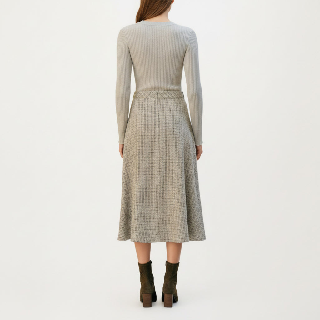 Anna-Kaci Women¡¯s Textured A-Line Midi Skirt with Soft Woven Feel, Front Pearl Button Accents and Smooth Flowing Silhouette