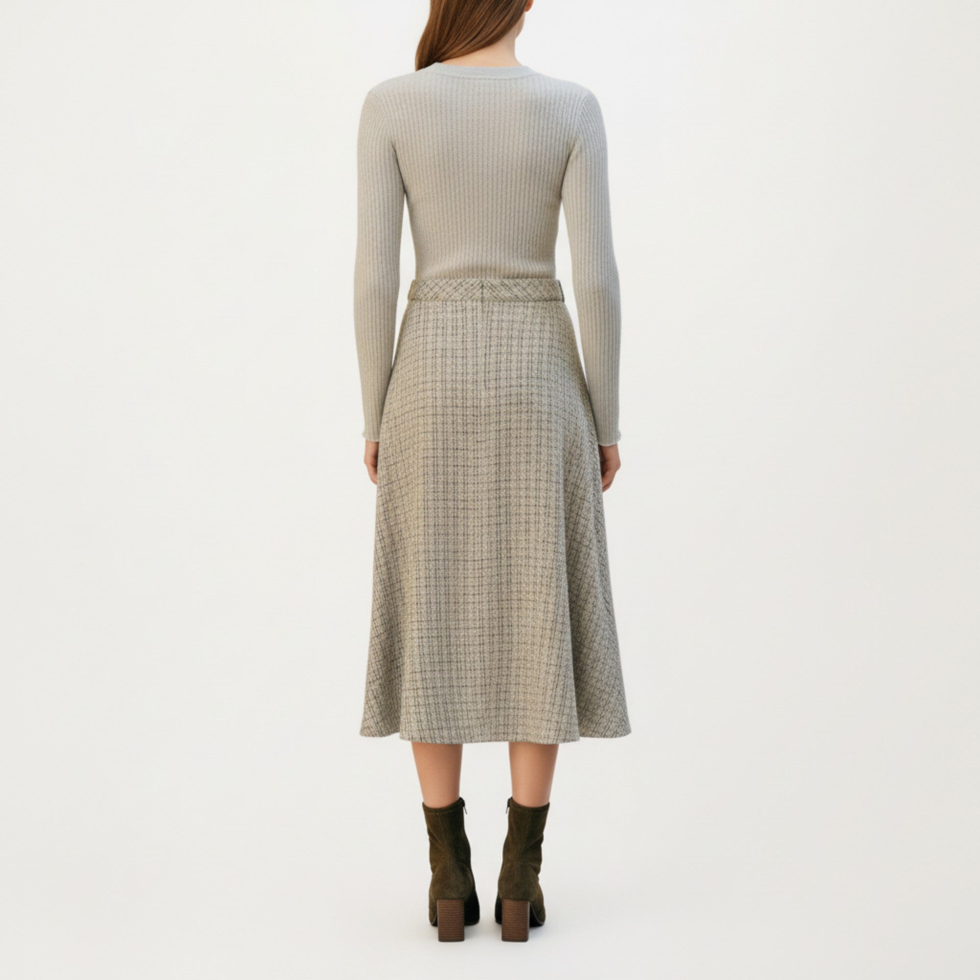 Anna-Kaci Women¡¯s Textured A-Line Midi Skirt with Soft Woven Feel, Front Pearl Button Accents and Smooth Flowing Silhouette